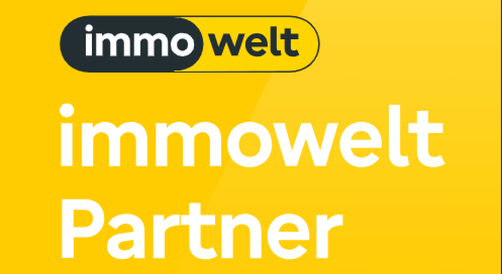 Gelbe Grafik mit weißem Schriftzug "immowelt Partner" und dem immowelt Logo oben
